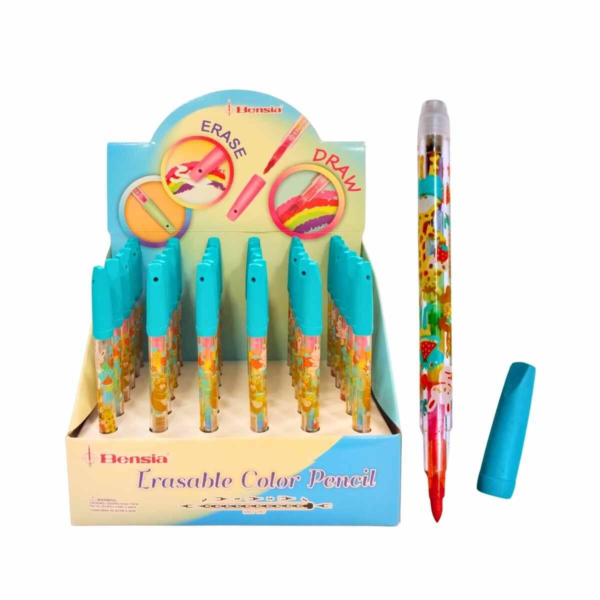 Crayon puntas intercambiables 7 colores borrable tapa c/goma, cuerpo estampado Animales y frutas -CEOQ 09