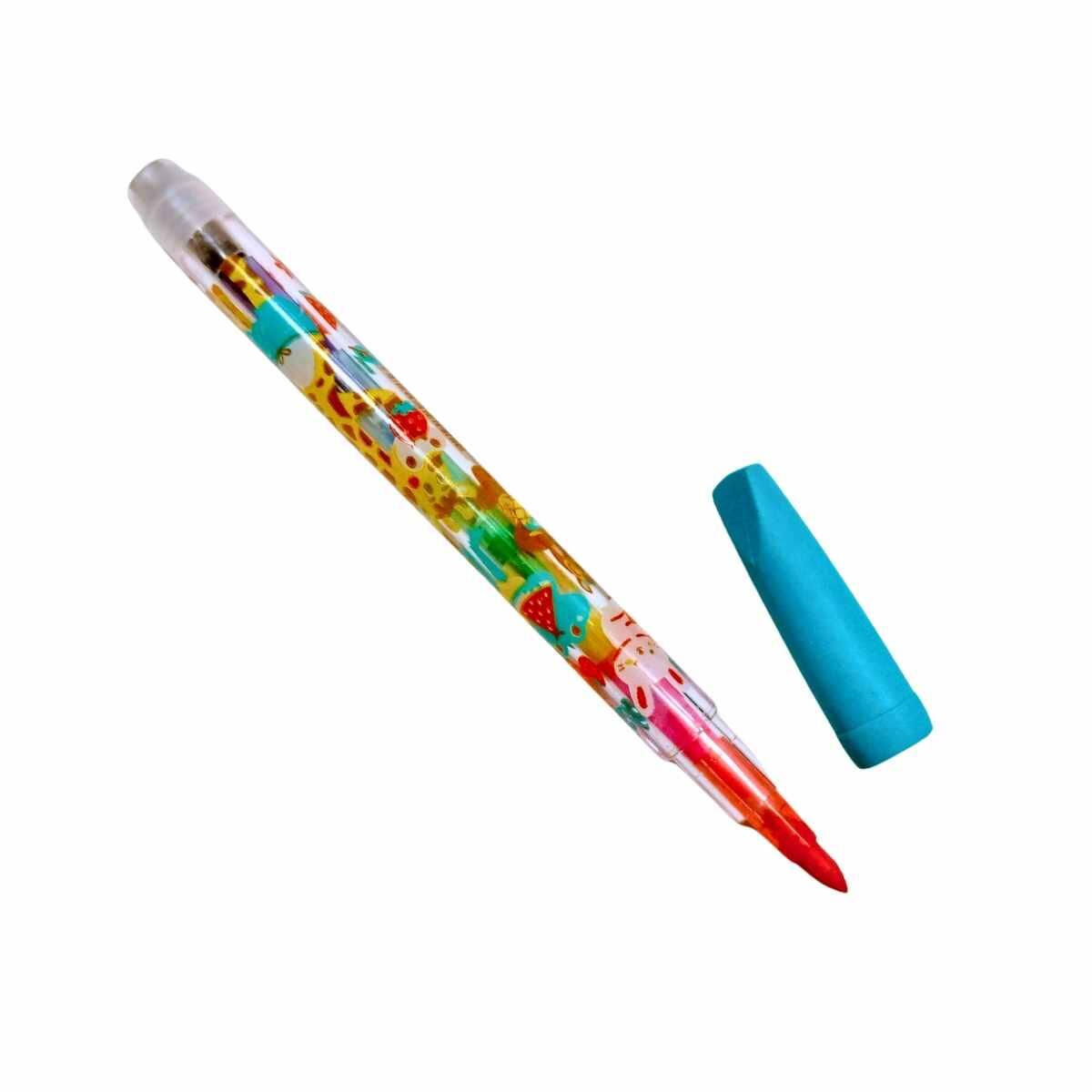 Crayon puntas intercambiables 7 colores borrable tapa c/goma, cuerpo estampado Animales y frutas -CEOQ 09