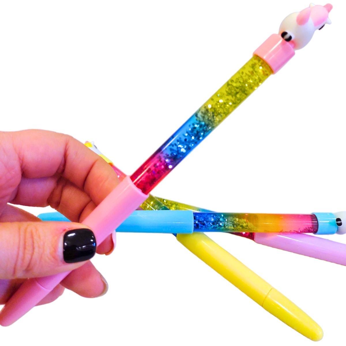 Boligrafo punta aguja Unicornio c/liquido y glitter - Tinta azul