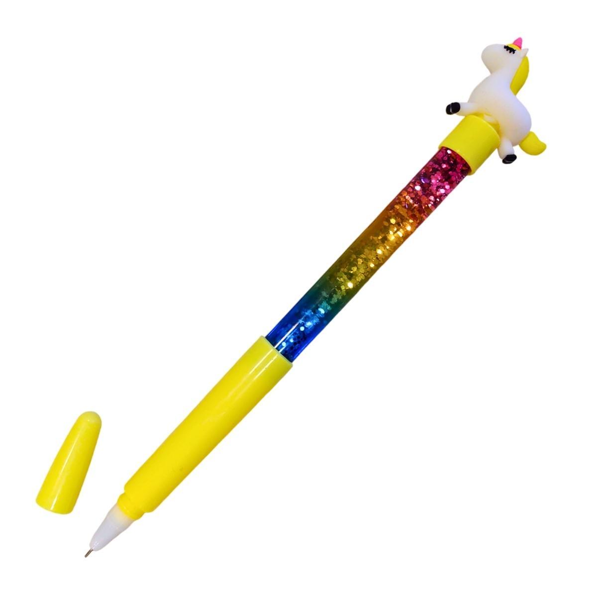 Boligrafo punta aguja Unicornio c/liquido y glitter - Tinta azul