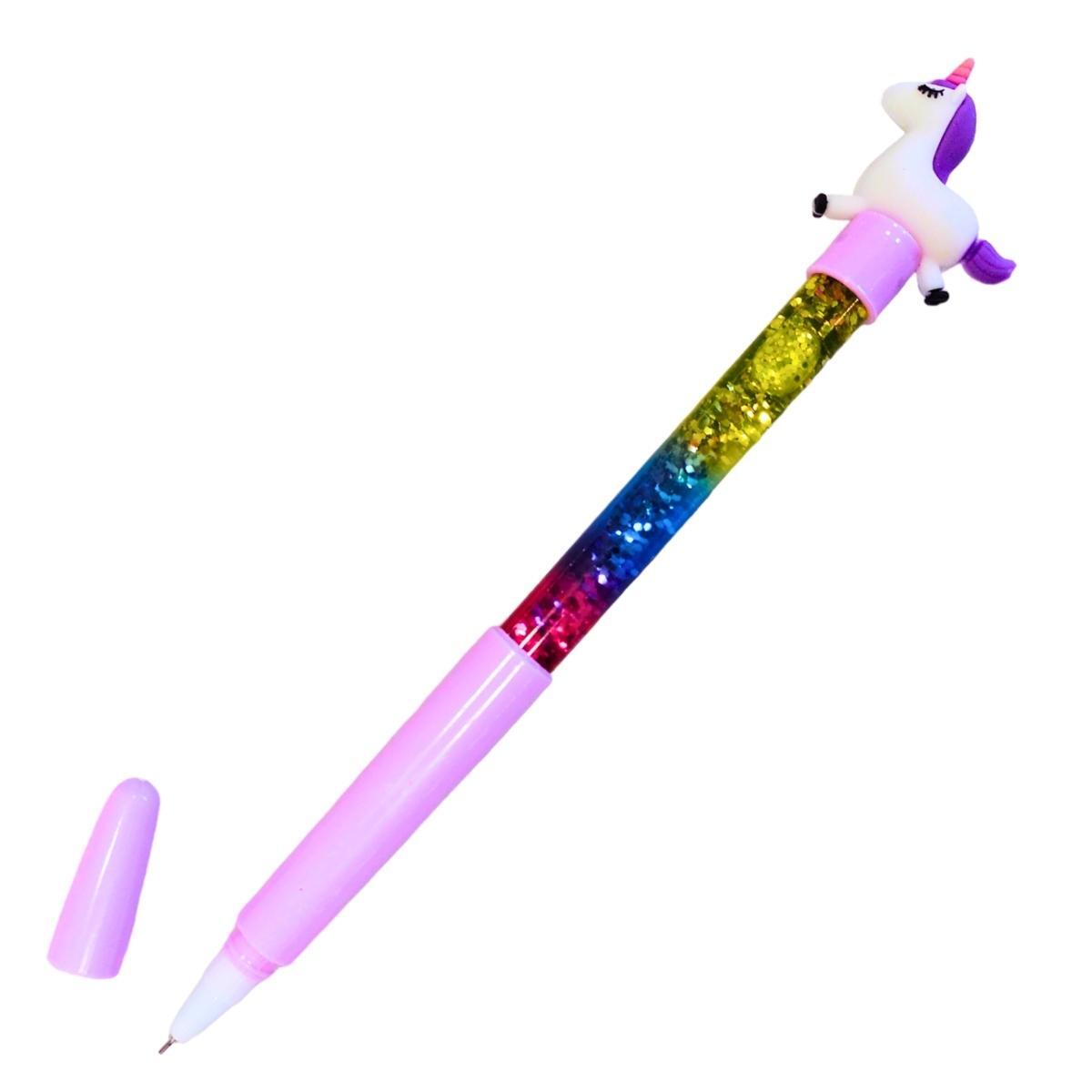 Boligrafo punta aguja Unicornio c/liquido y glitter - Tinta azul