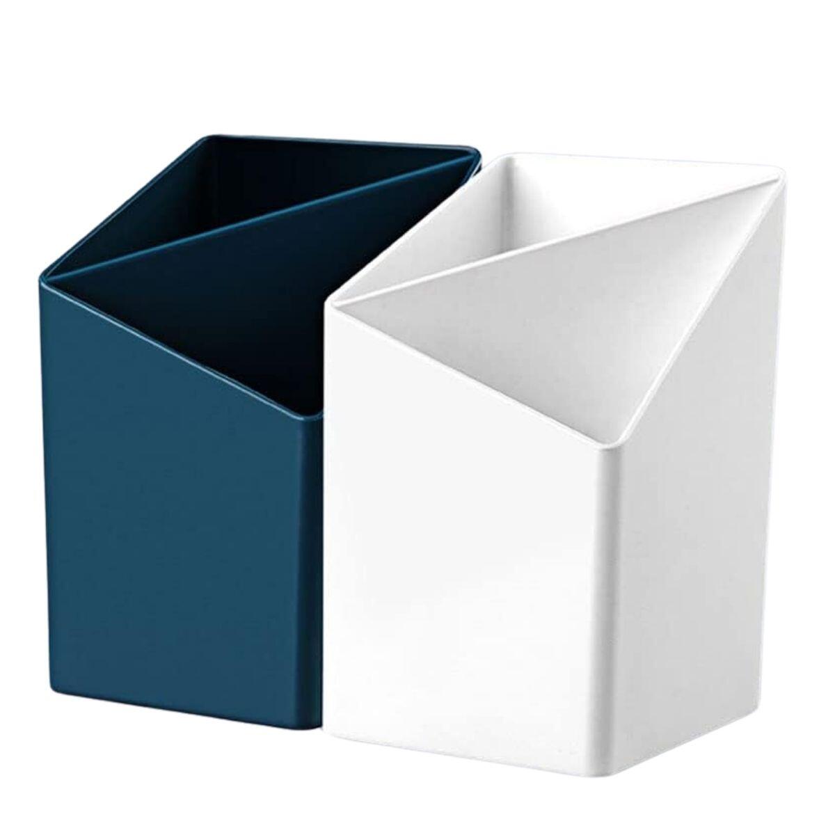 Portalapiz plastico 2 divisiones azul y blanco