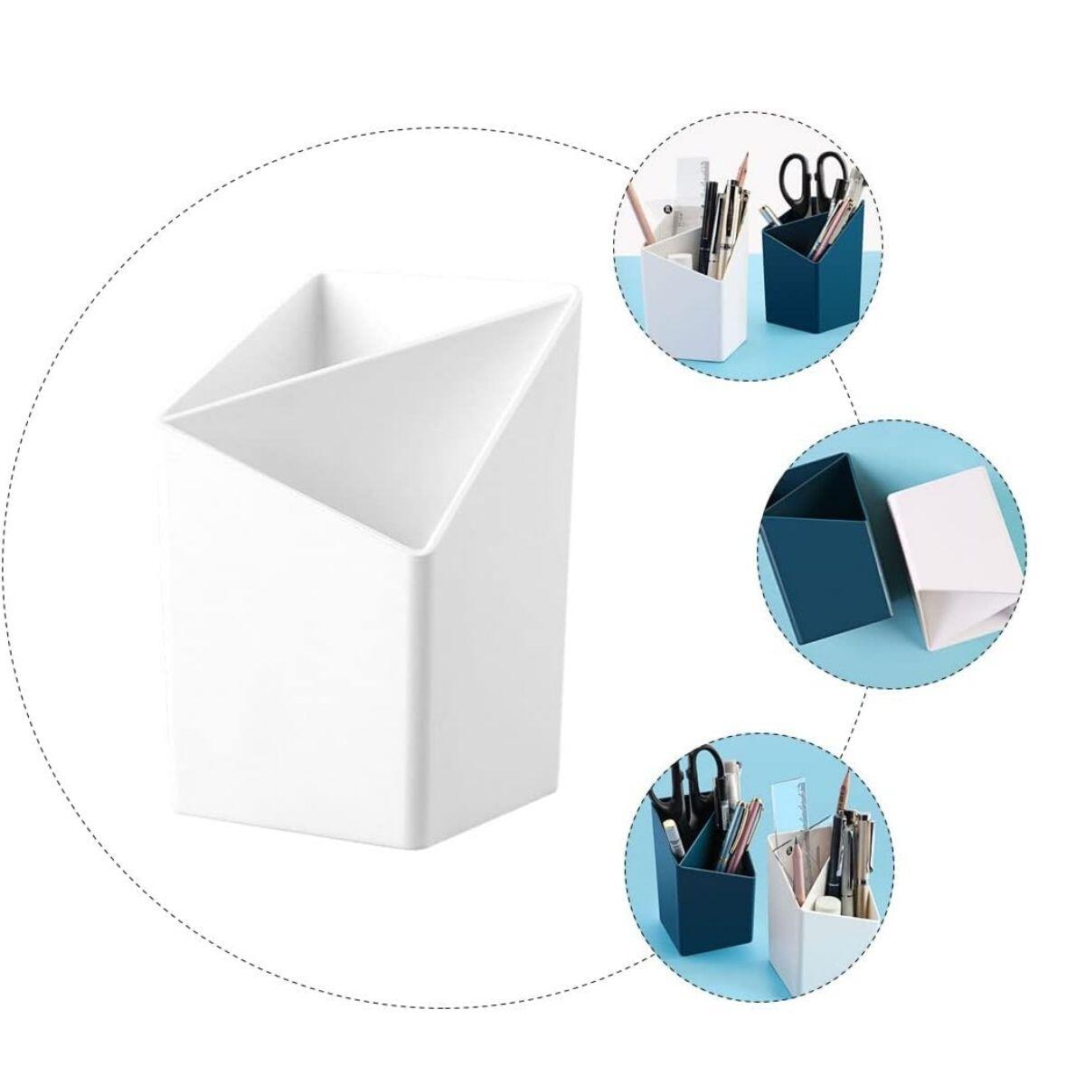 Portalapiz plastico 2 divisiones azul y blanco