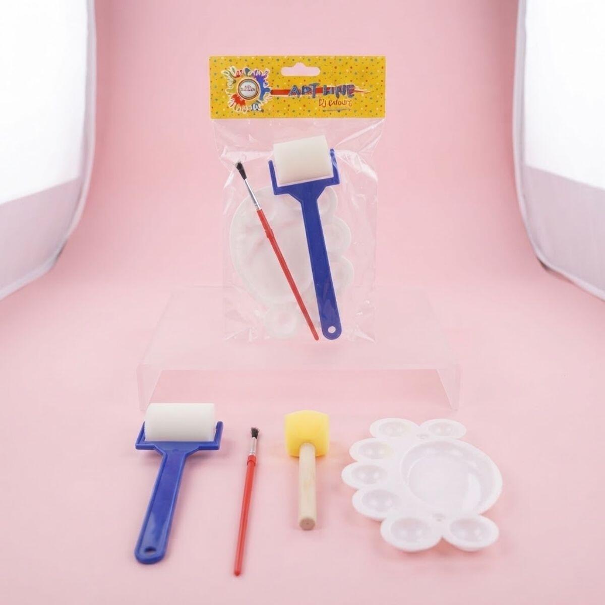 Set para pintar rodillo + sello + portatempera + pincel