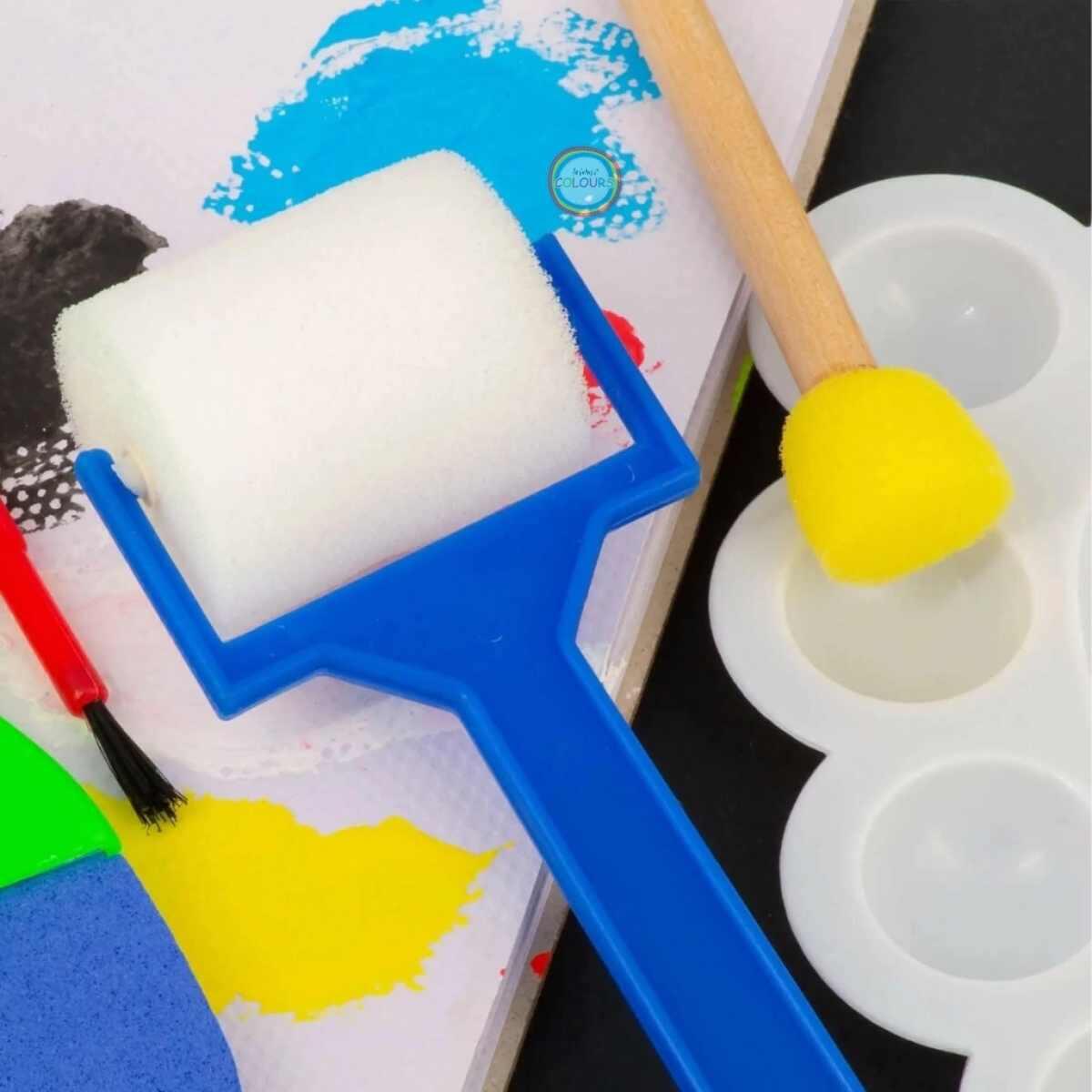 Set para pintar rodillo + sello + portatempera + pincel