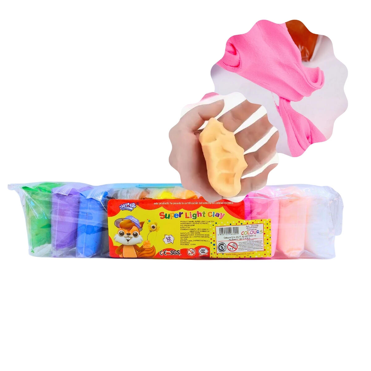 Masa en paquete x 12 colores c/esteca plastica