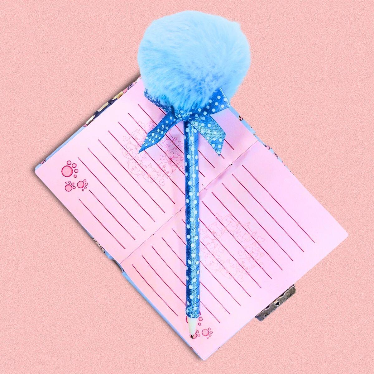 Diario 8x11cm Miau c/boligrafo Pompon