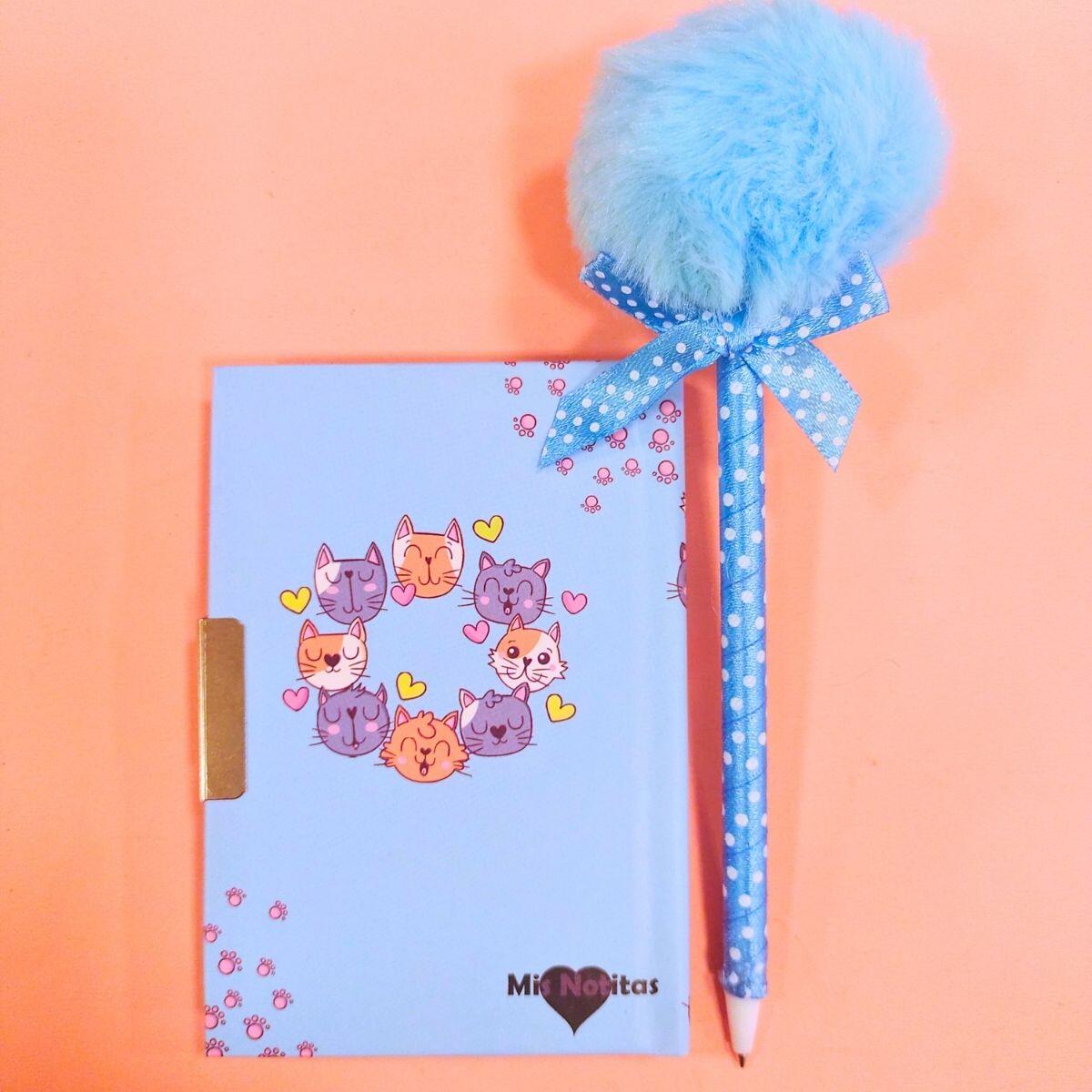 Diario 8x11cm Miau c/boligrafo Pompon
