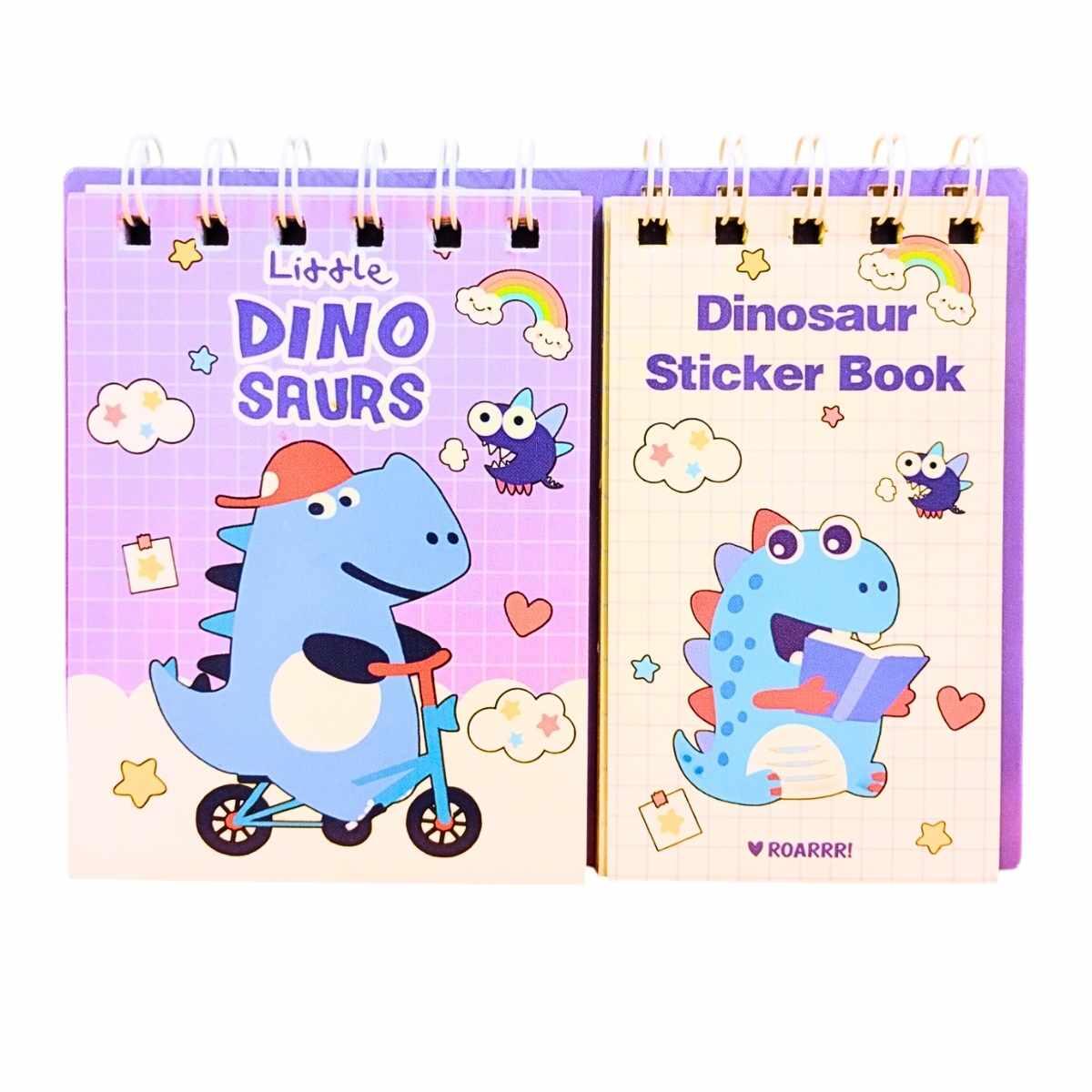 Libreta + sticrkers Dino - 60 hojas rayadas - 8 stickers - 12 lisas color