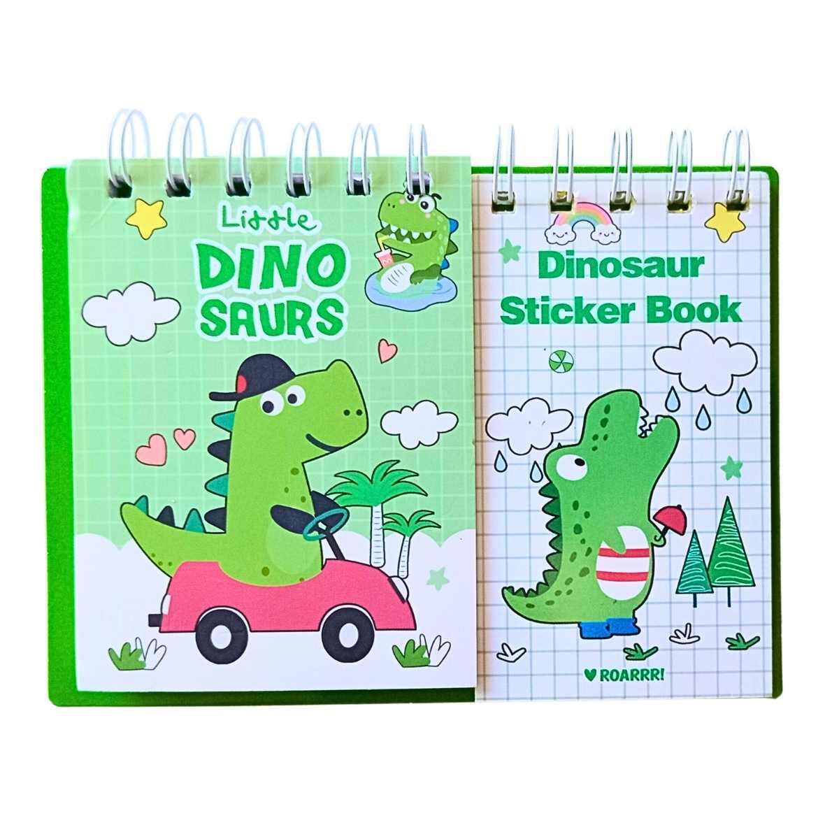 Libreta + sticrkers Dino - 60 hojas rayadas - 8 stickers - 12 lisas color