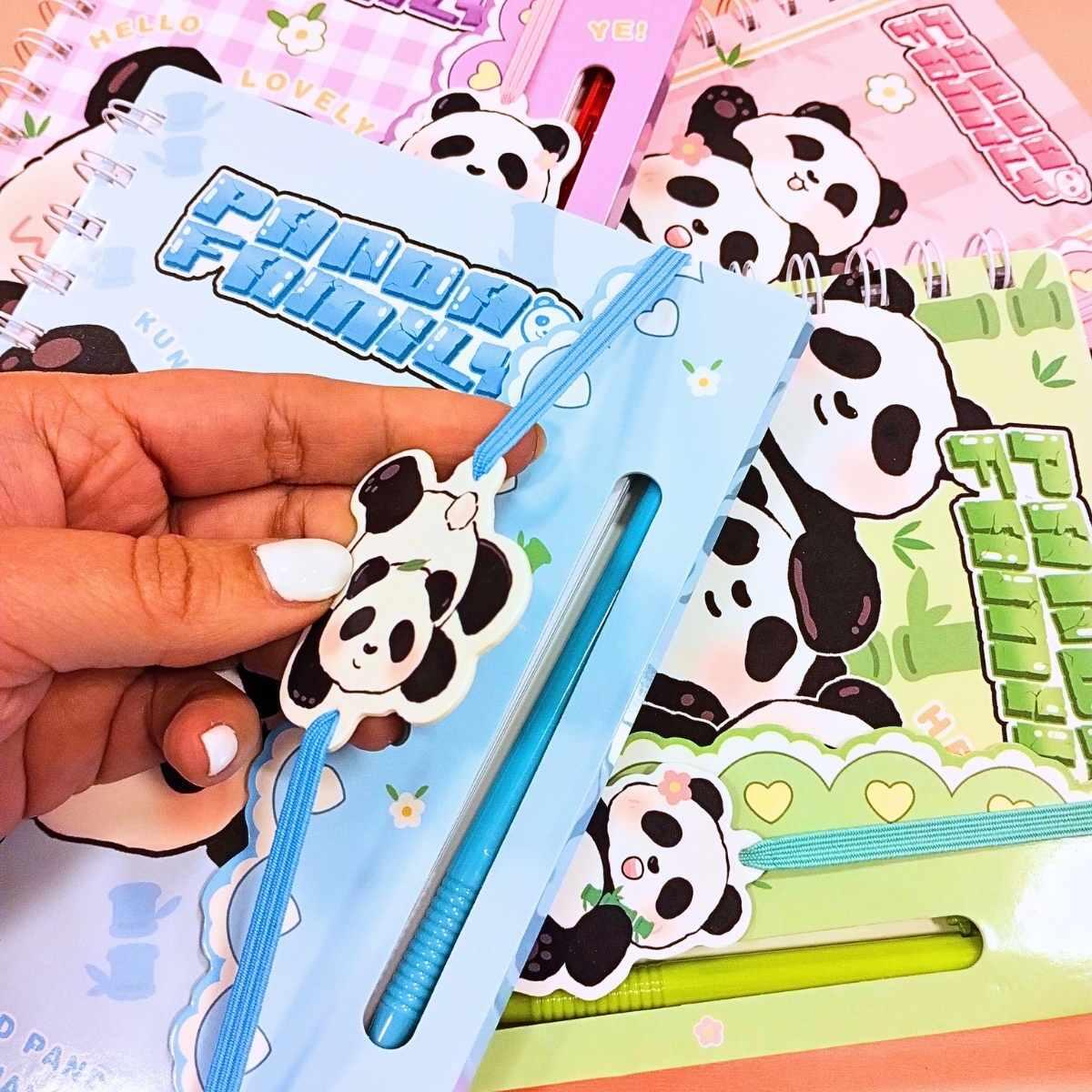 Libreta Panda c/solapa y boligrafo - 60 hojas rayadas