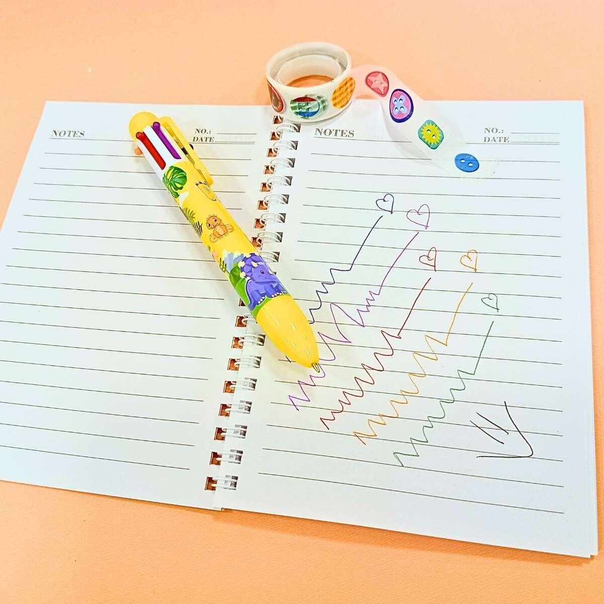 Libreta Dino c/cinta + boligrafo multi x 6 en caja