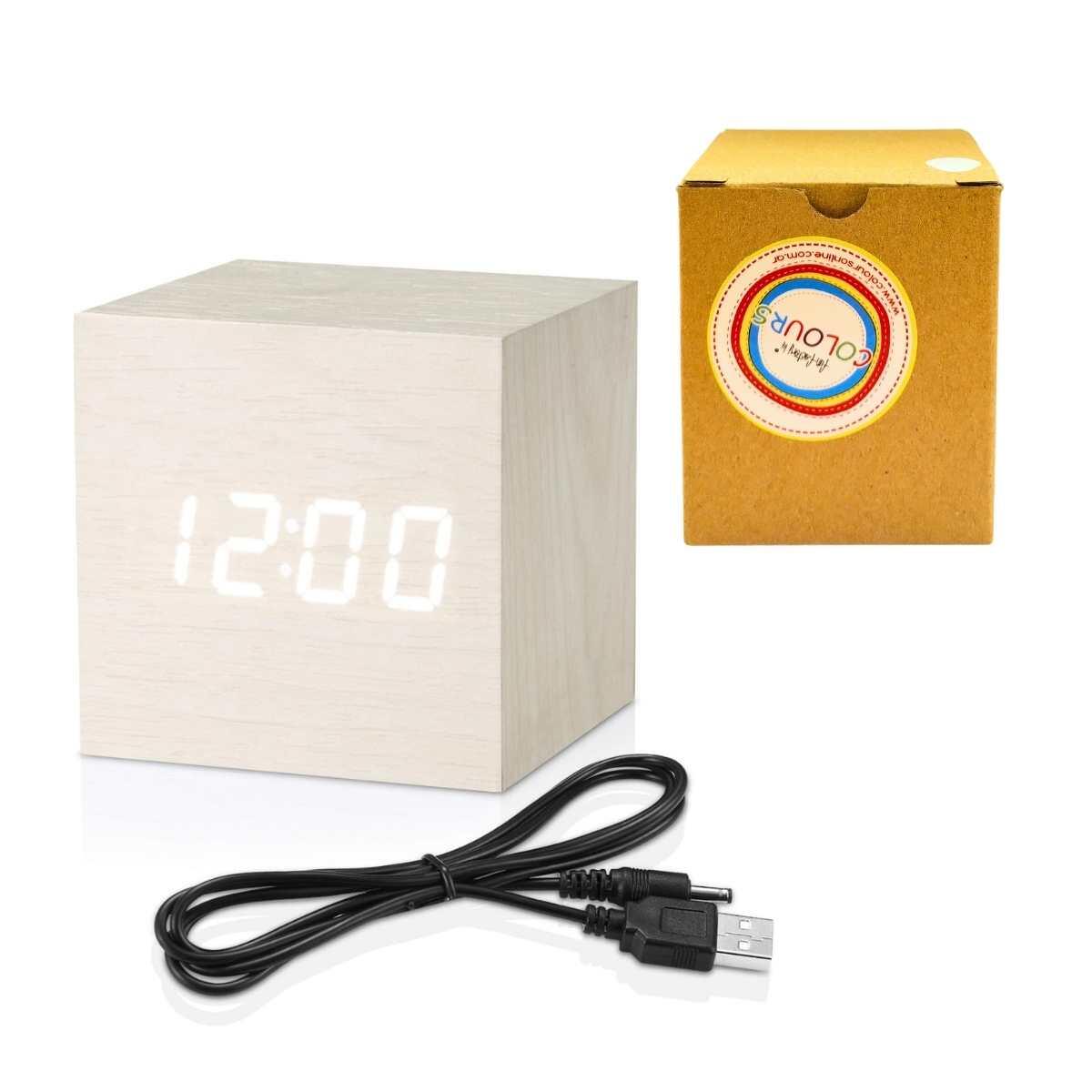 Reloj Cubo escritorio color blanco usb y pila 