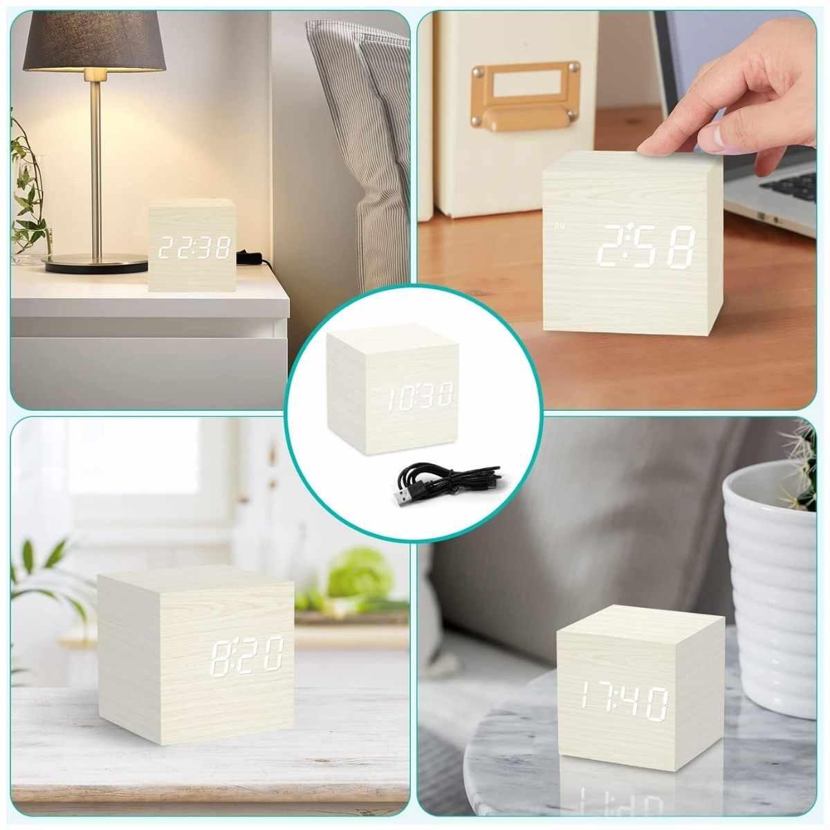 Reloj Cubo escritorio color blanco usb y pila 