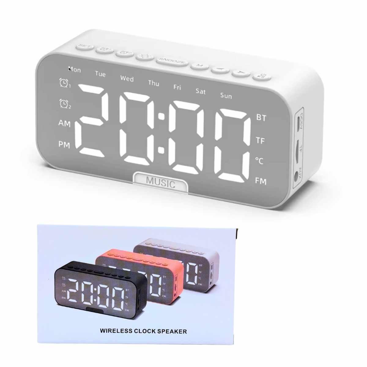 Reloj Bruetooth c/pantalla led, temperatura, soporte celular y radio fm