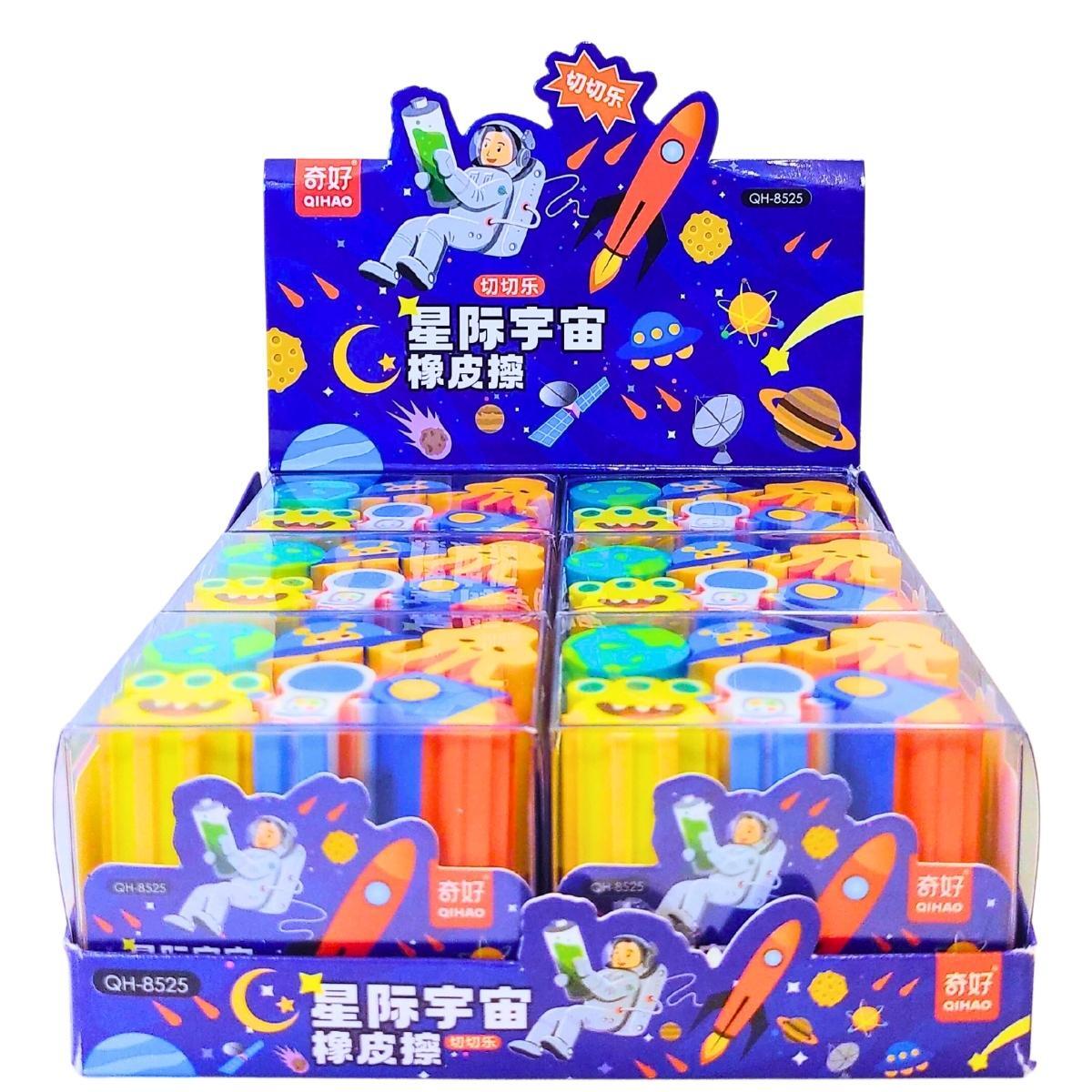 Set x 6 gomas largas Astronauta en caja pvc 