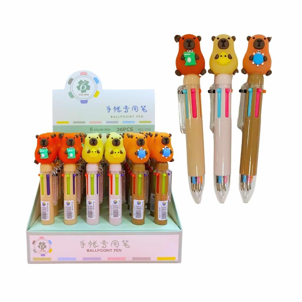 Boligrafo multi x 6 Capybara c/animalitos