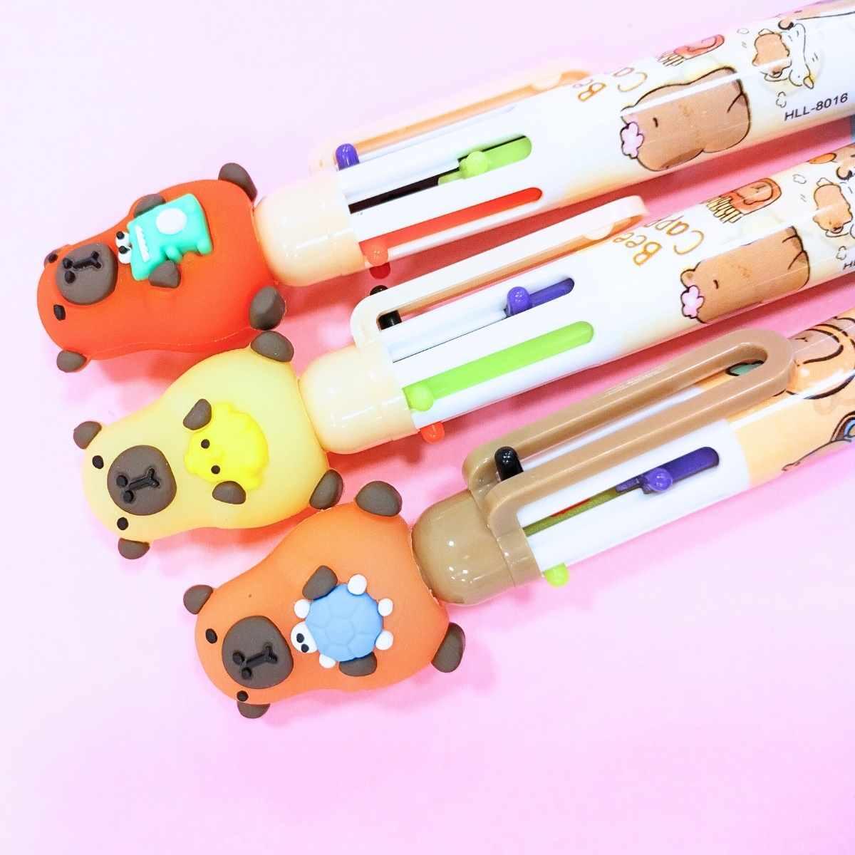 Boligrafo multi x 6 Capybara c/animalitos cuerpo estampado