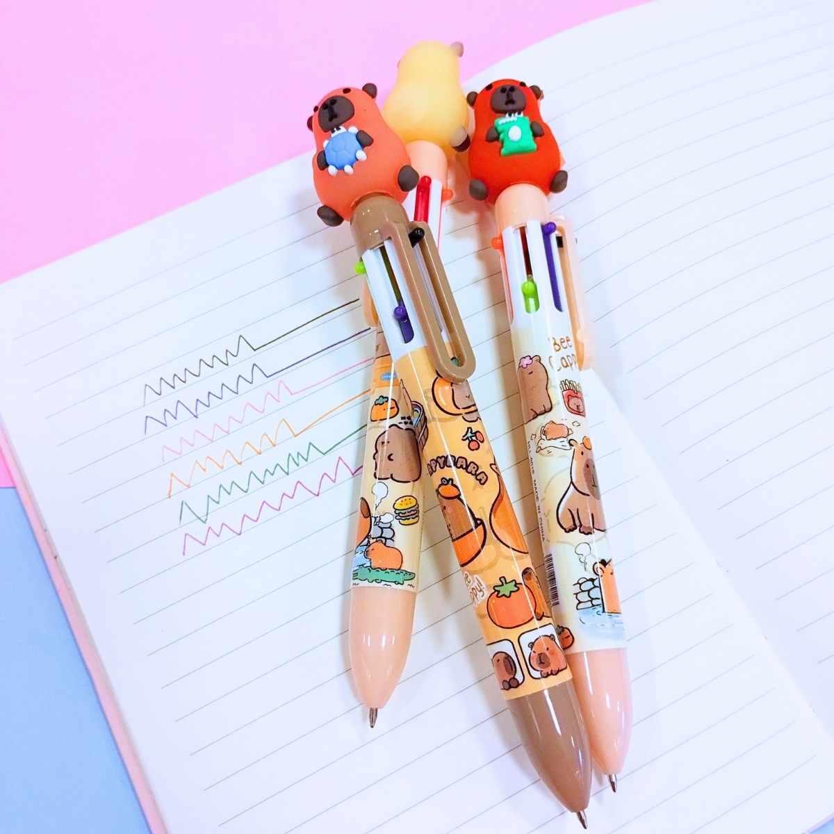 Boligrafo multi x 6 Capybara c/animalitos cuerpo estampado