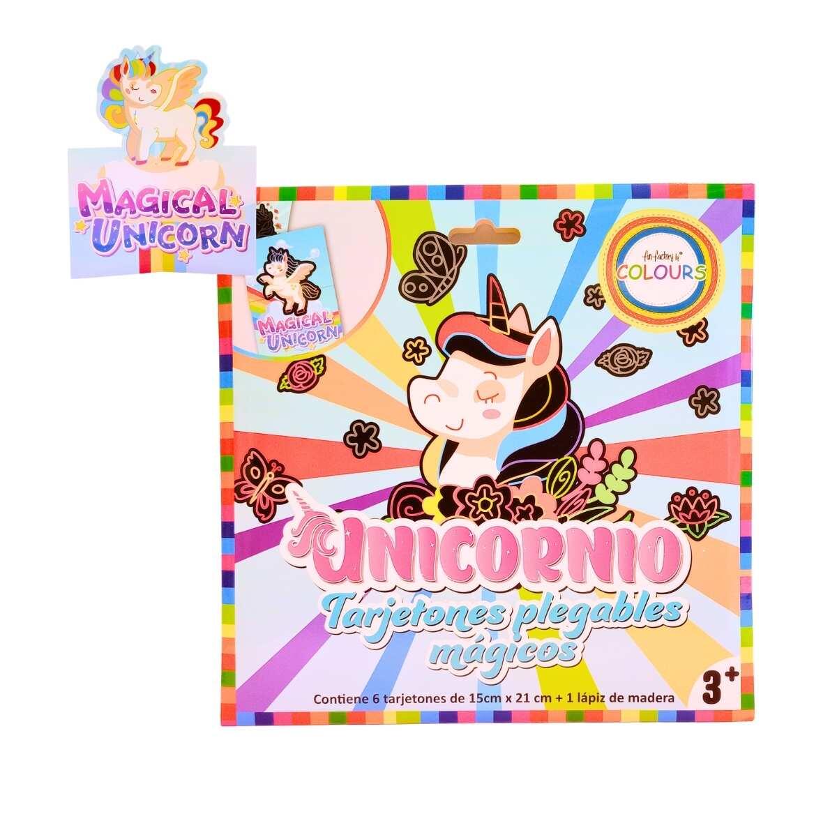 Papel Magico tarjetones plegables Unicornio x 6 tarjetones + 1 lápiz de madera