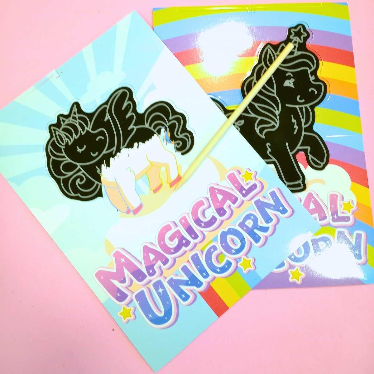 Papel Magico tarjetones plegables Unicornio x 6 tarjetones + 1 lápiz de madera