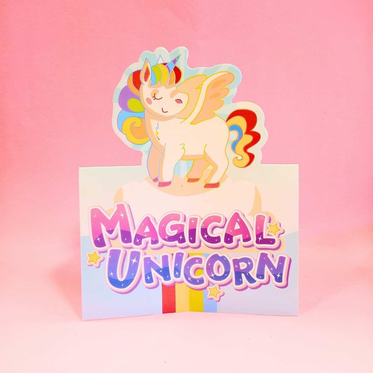 Papel Magico tarjetones plegables Unicornio x 6 tarjetones + 1 lápiz de madera