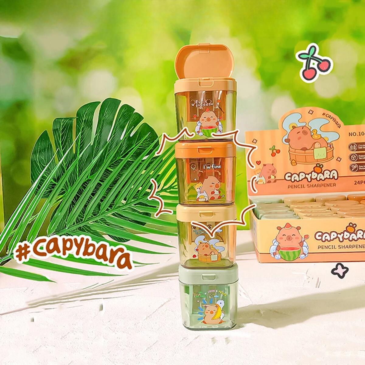 Sacapunta doble punta c/tachito y tapa Capybara