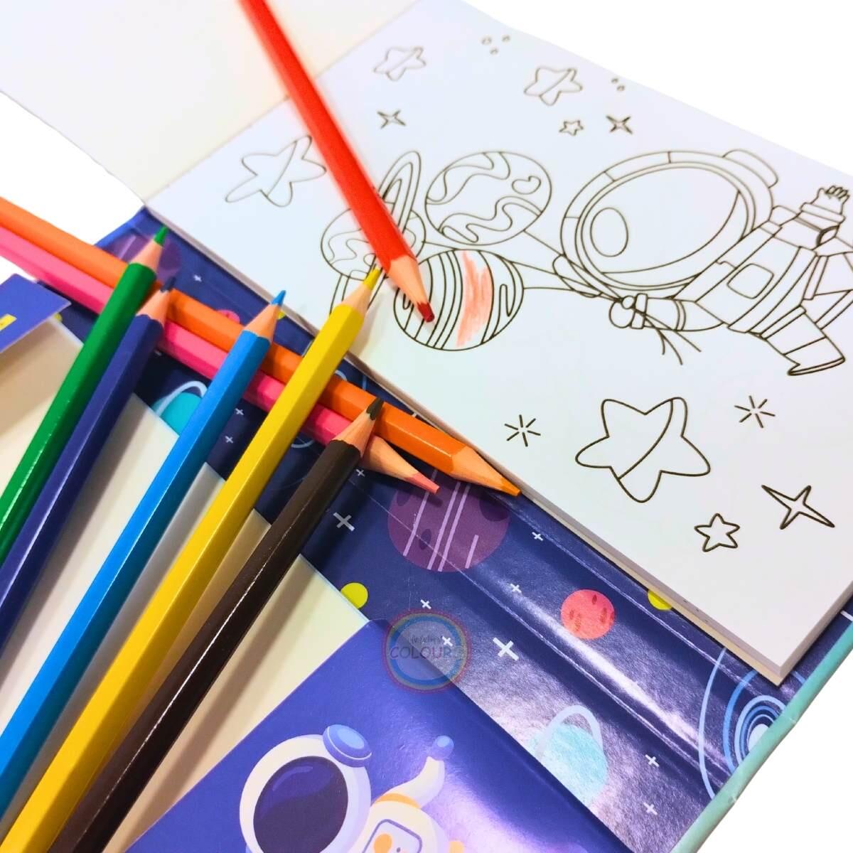 Set para colorear c/10 hojas papel magico, 30 hojas c/diseños y 8 lapices de colores c/elastcio