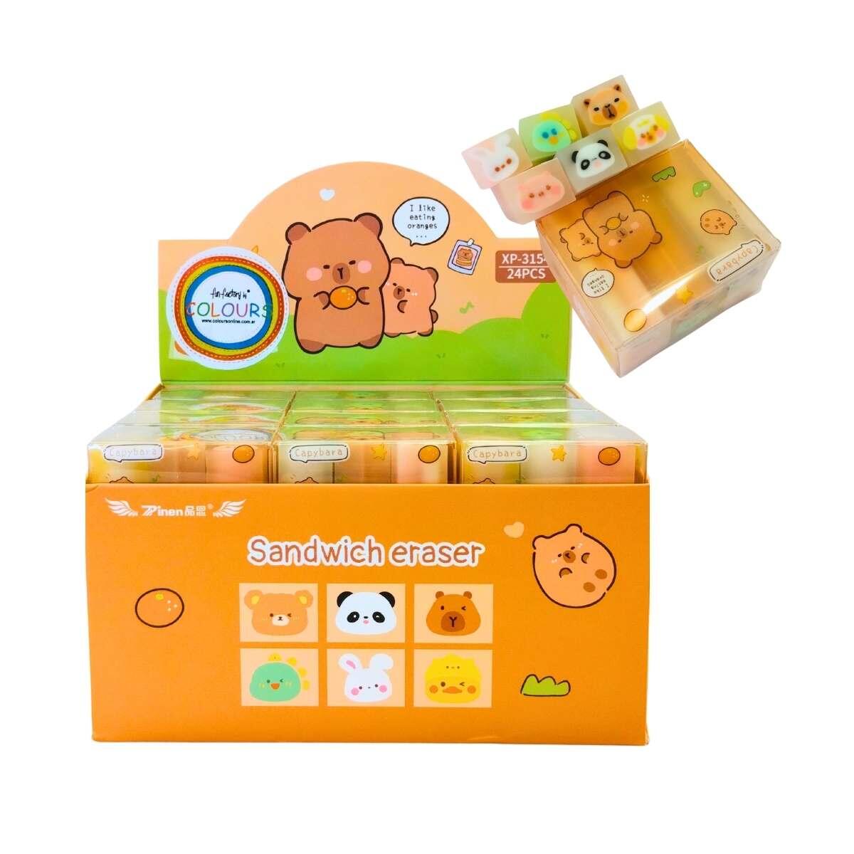 Set x 6 gomas largas Animalitos en caja pvc