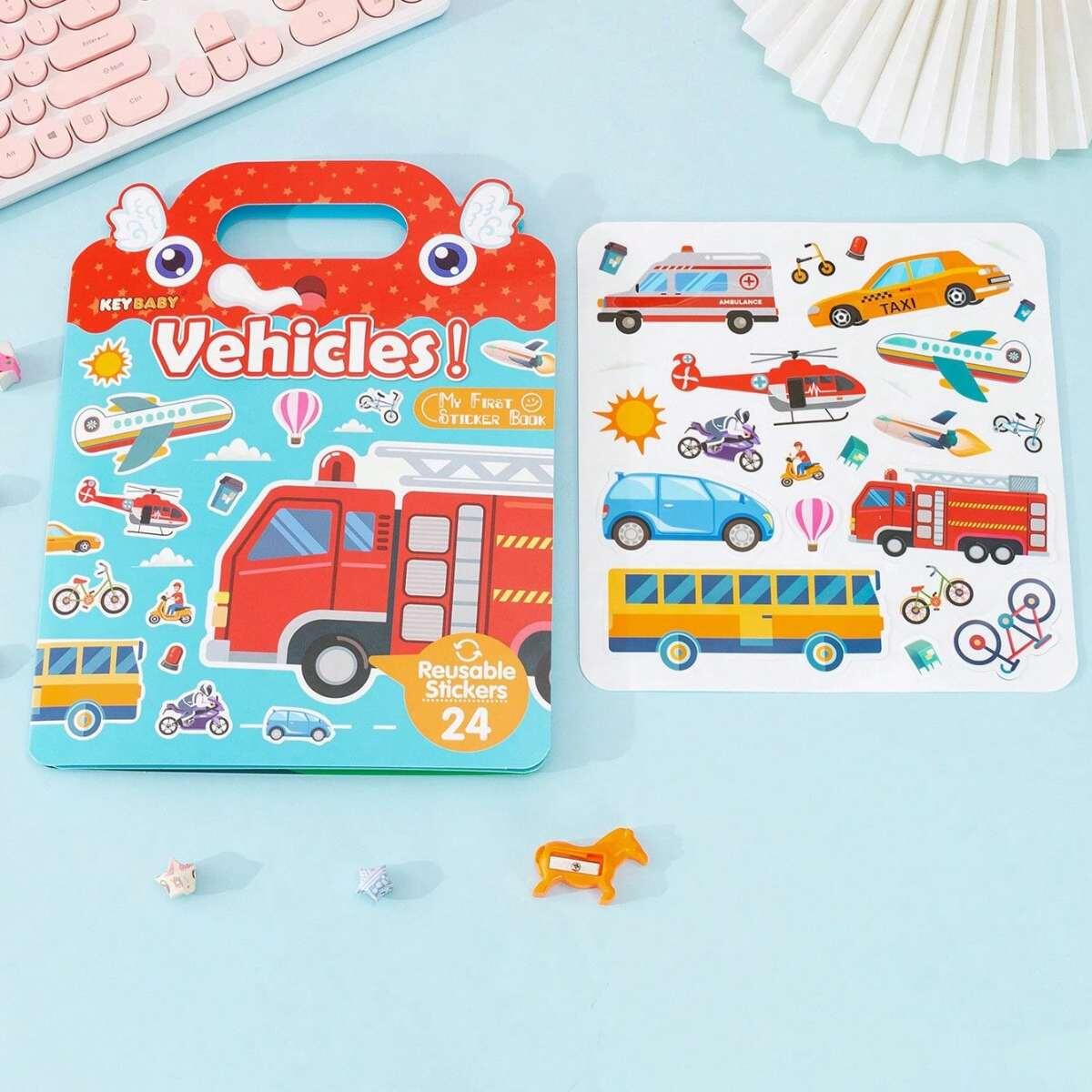 Album Vehiculos + Stickers x 24 reutilizables 