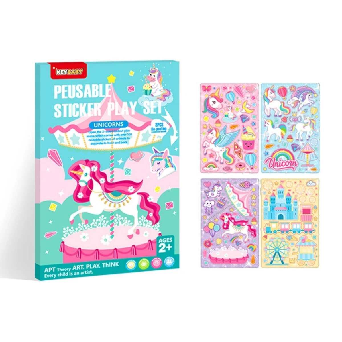Album x 2 escenarios Unicornio + 4 planchas de Stickers x 25