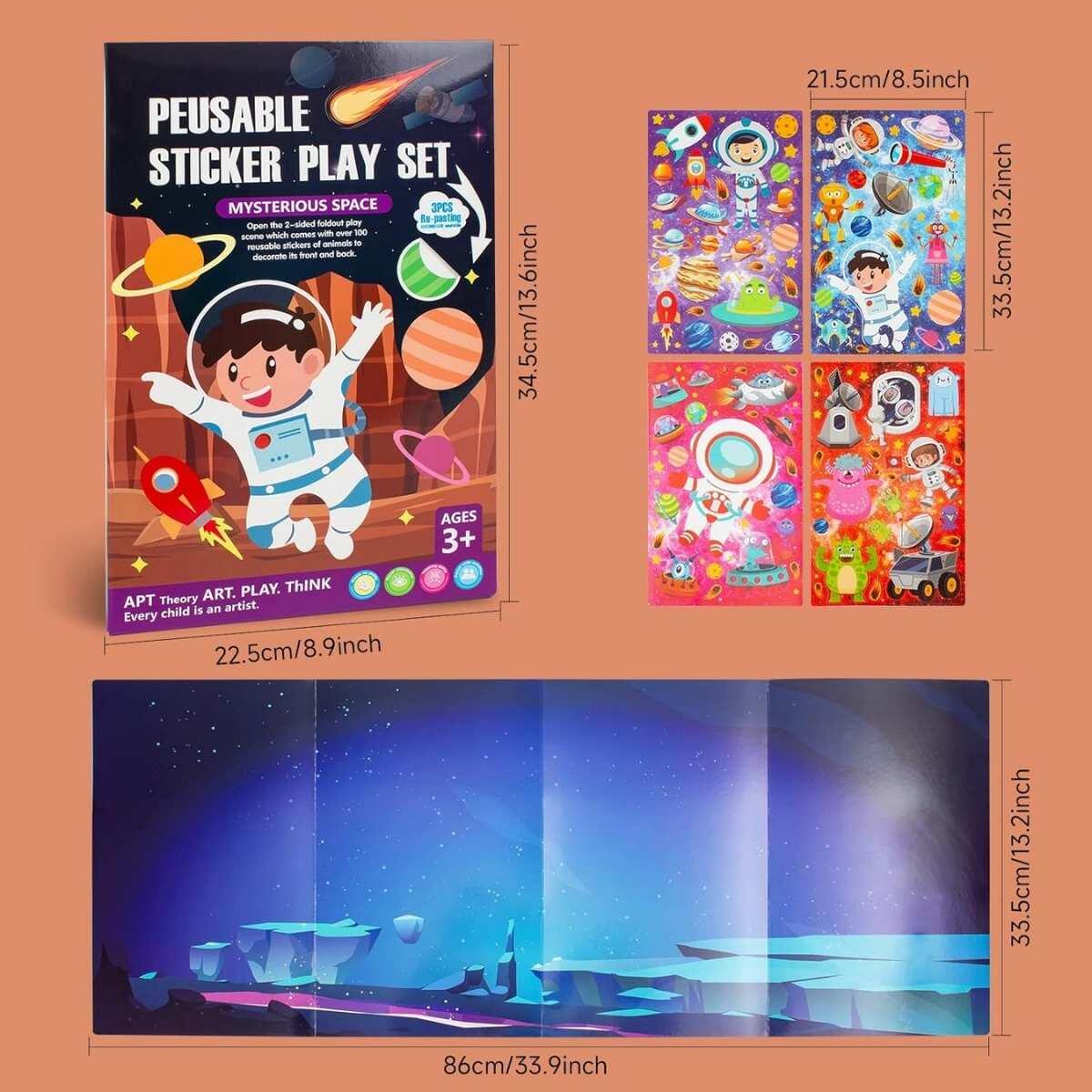 Album x 2 escenarios Astronauta + 4 planchas de Stickers x 25