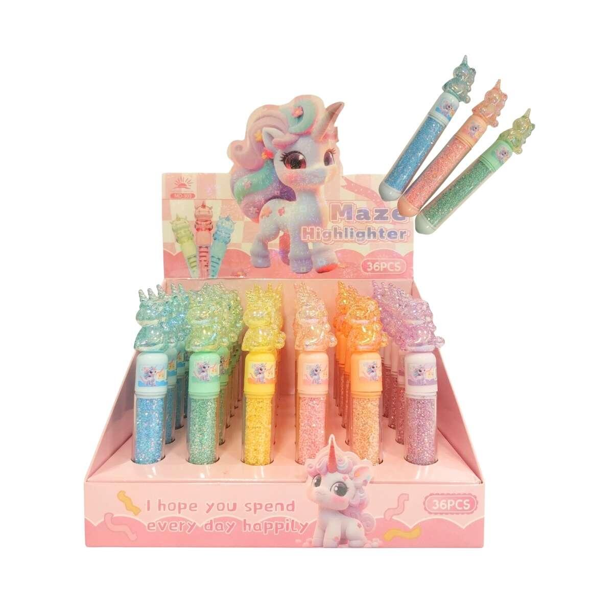 Resaltador Unicornio cuerpo transparente c/ glitter