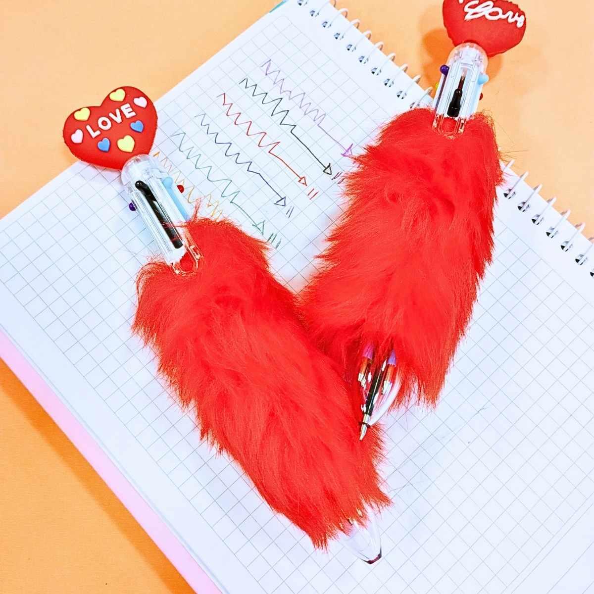 Boligrafo multi x 6 c/ peluche y corazón