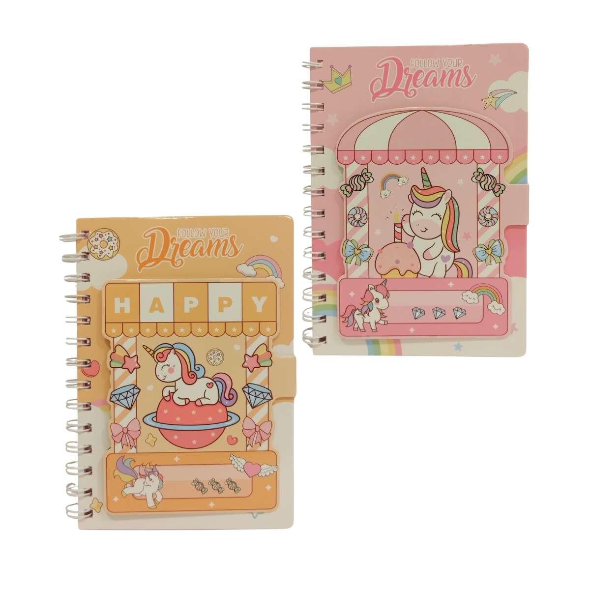 Libreta Unicornio c/espiral y tapa abrojo- 60 hojas