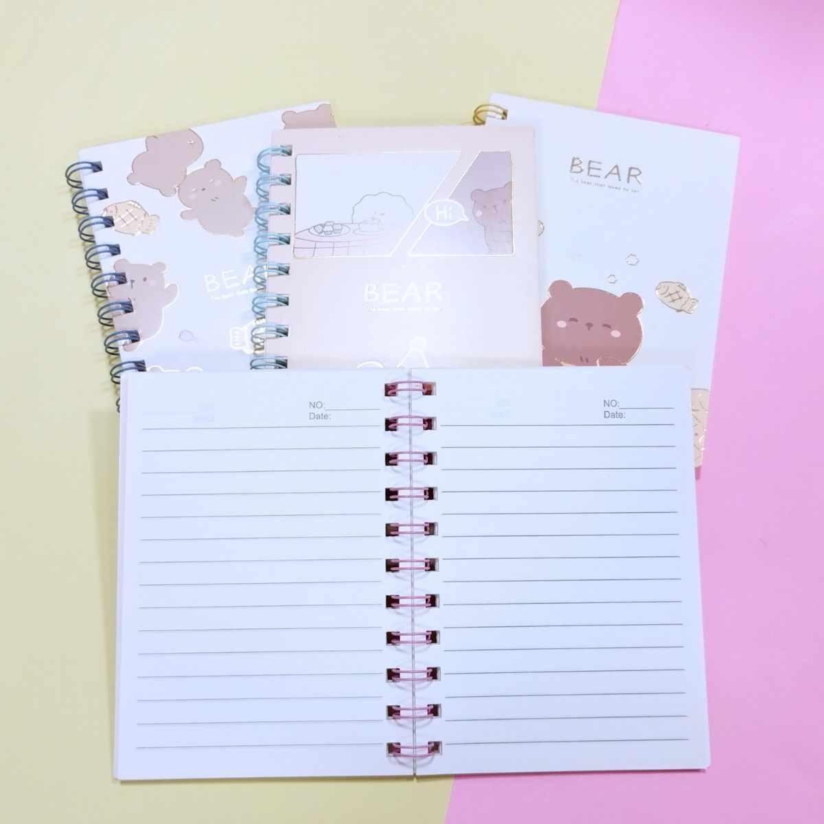 Libreta A6 Ositos c/espiral linea dorada - 80 hojas rayadas