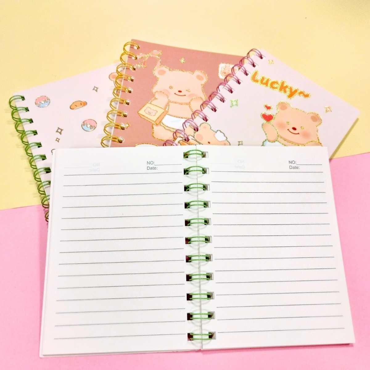 Libreta A6 Ositos c/espiral linea dorada - 80 hojas rayadas