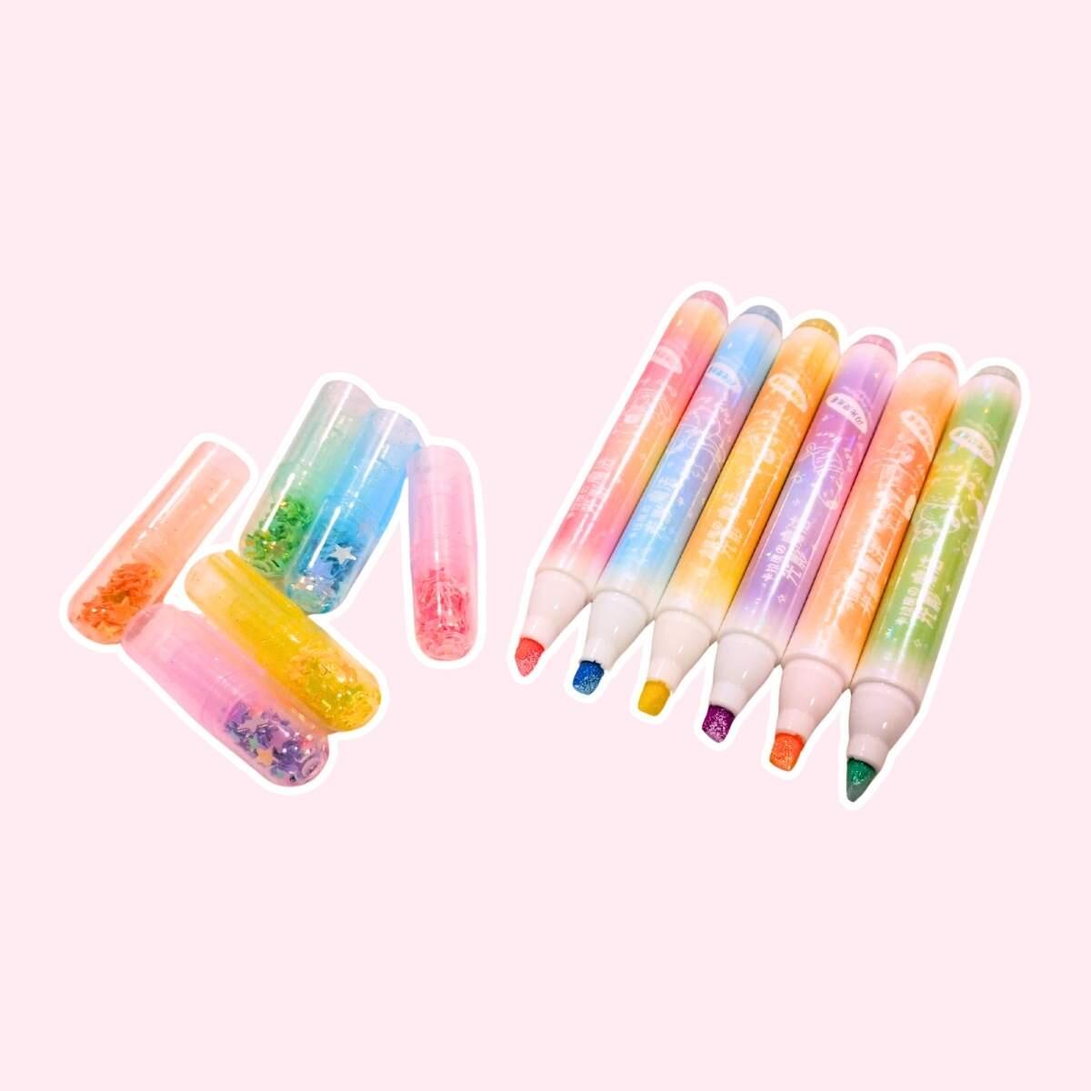 Resaltador x 6 c/confetti en caja pvc