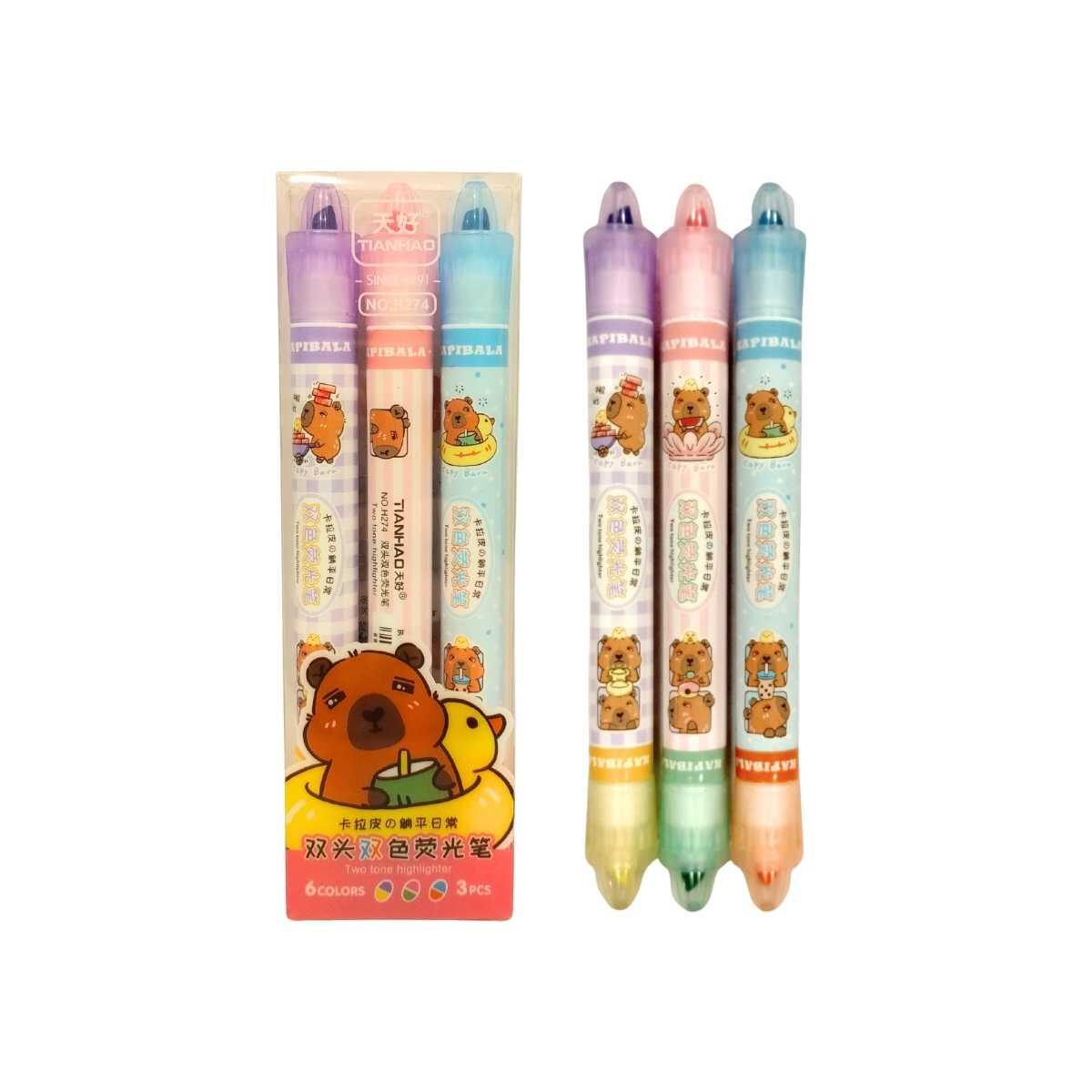Resaltador Capybara doble color x 3 en caja pvc