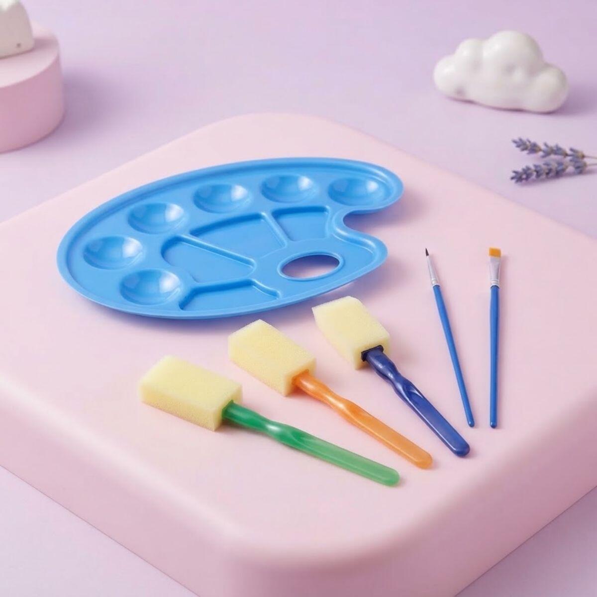 Set Artistico paleta + 2 pinceles + 3 esponjas
