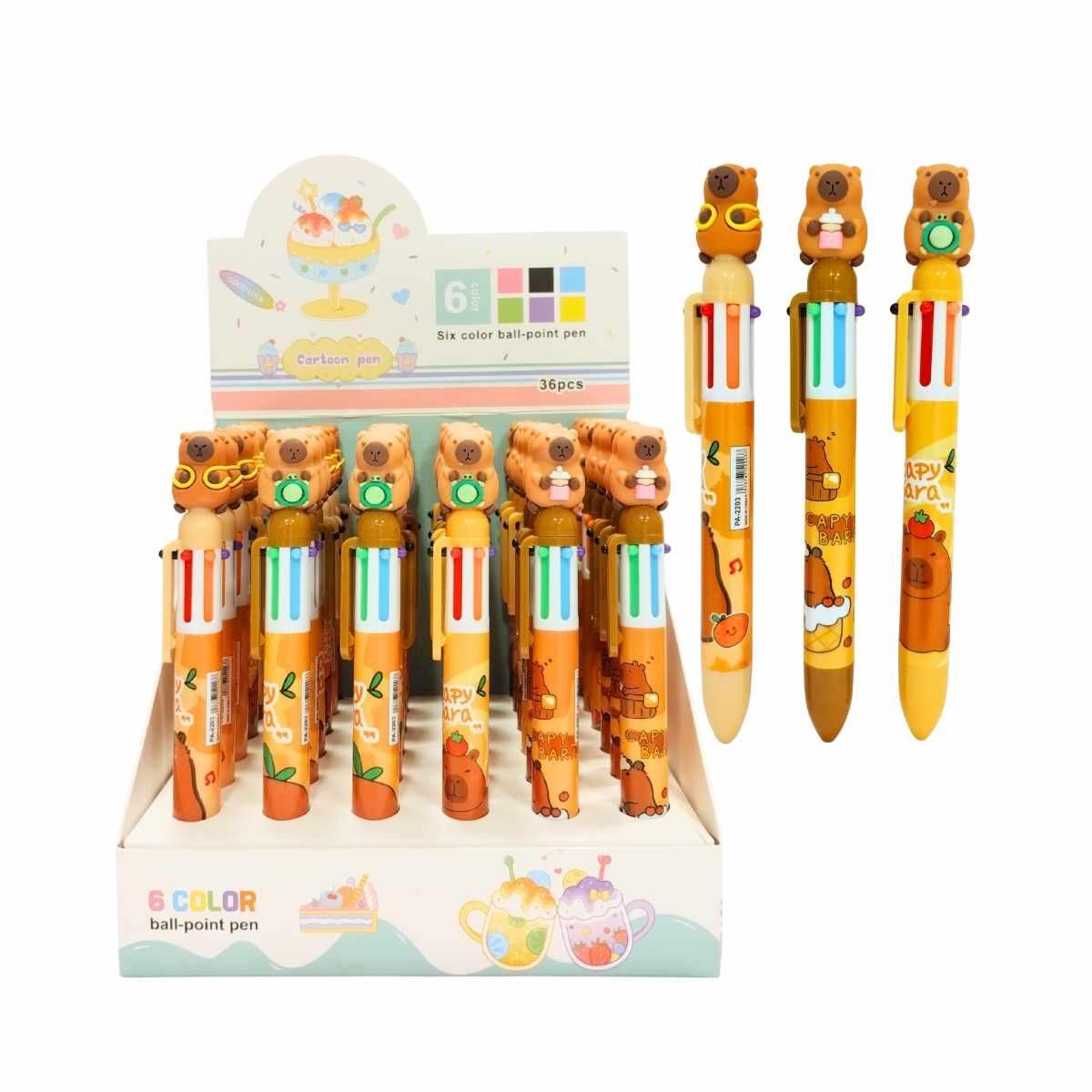 Boligrafo multi x 6 colores Capybara c/clip