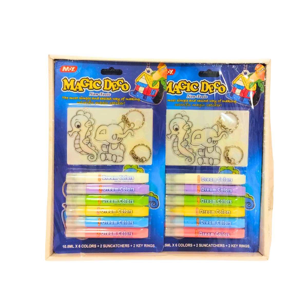 Pegamento Magic Deco x 6 colores 3D + 2 llaveros en blister