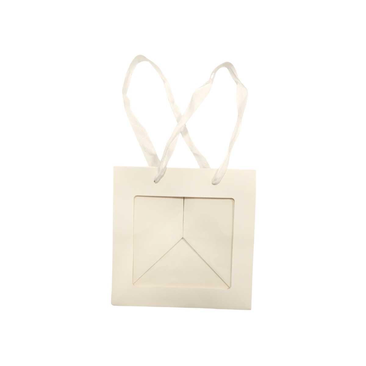 Bolsa de regalo Blanca c/ventana y manija cordon 20x20x20