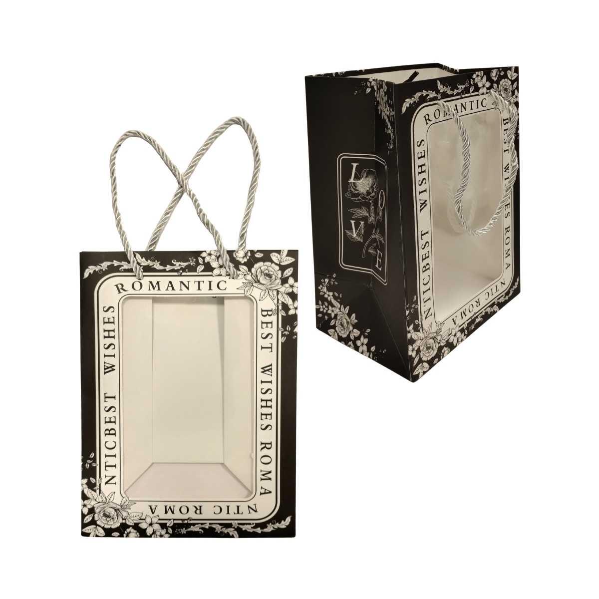 Bolsa de regalo Romantic c/ventana y manija cordon 20x15x10
