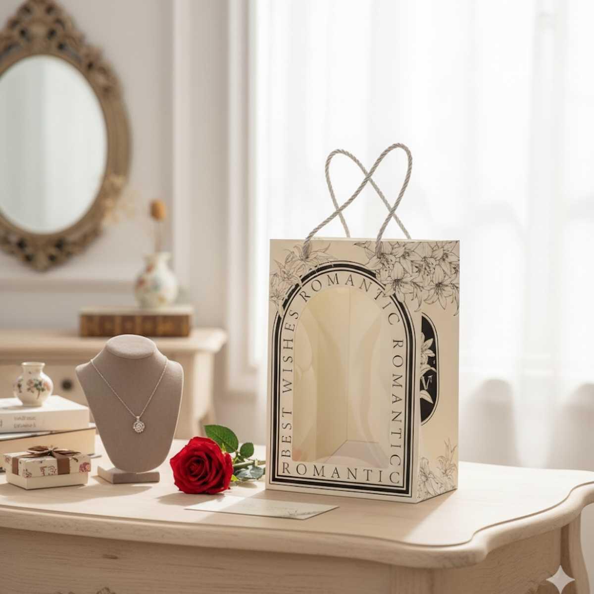 Bolsa de regalo c/ventana y manija cordon 30x20x15