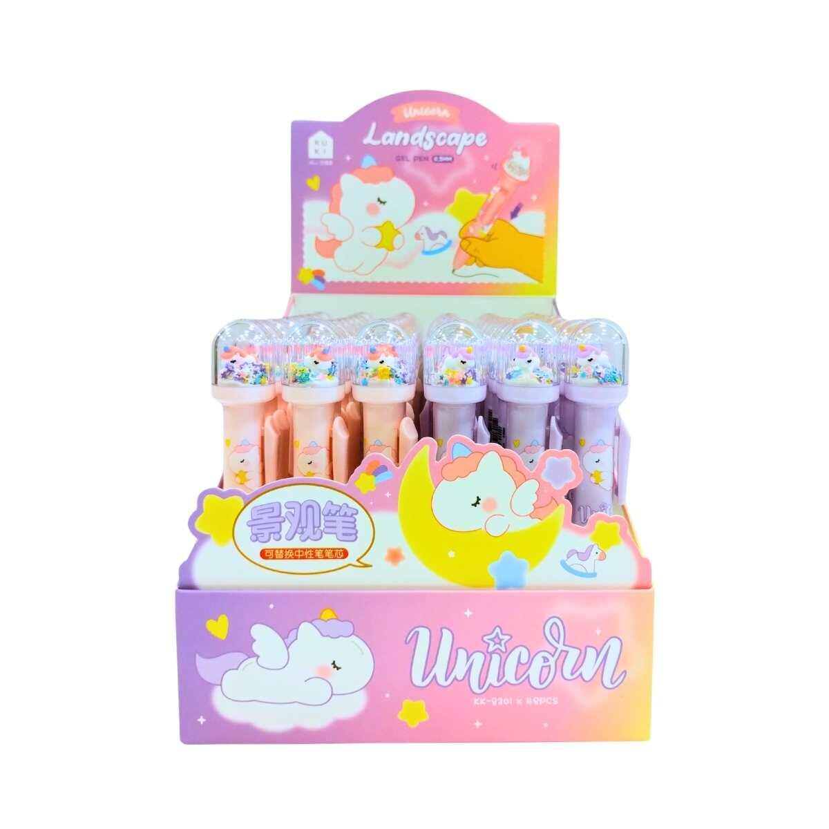 Boligrafo Unicornio c/burbuja y confetti retractil - 0.5 mm