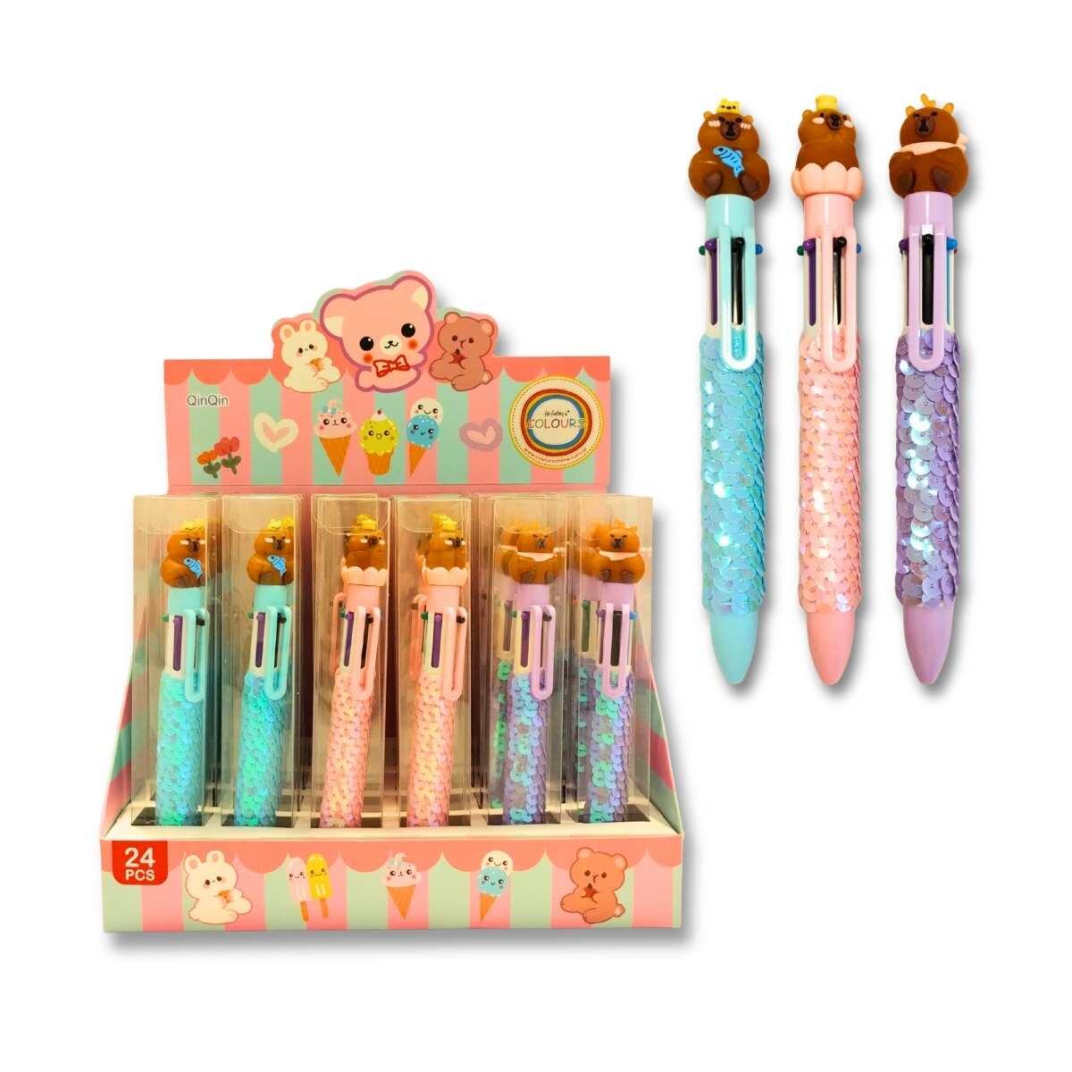 Boligrafo multi x 6 Capybara c/lentejuelas