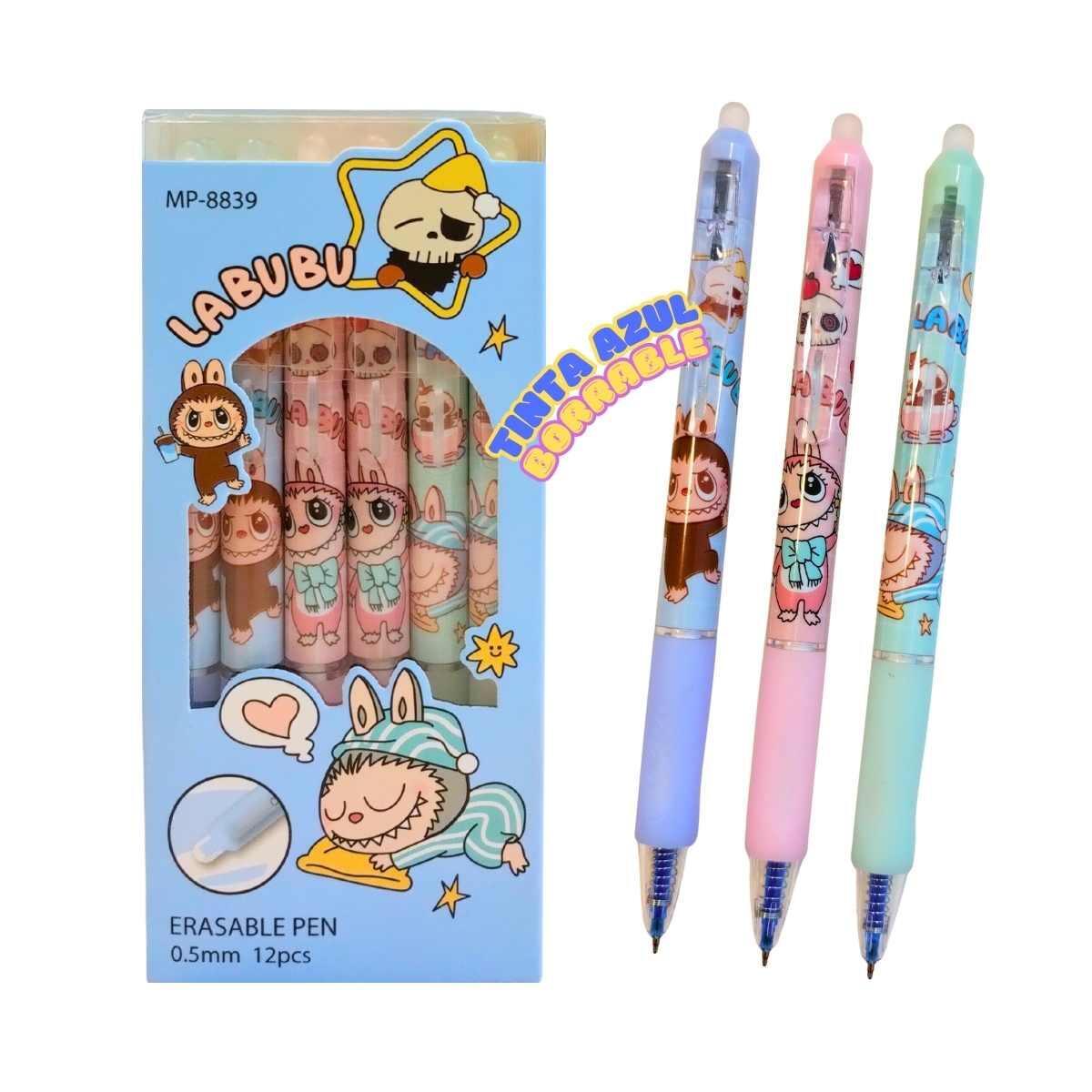 Boligrafo borrable Labubu retractil - Tinta Azul - 0.5 mm