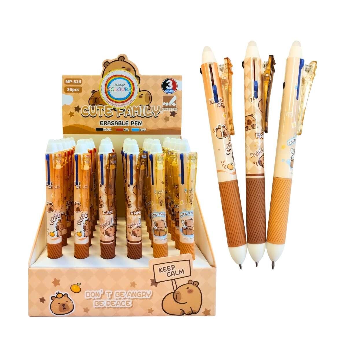 Boligrafo borrable multi x 3 retractil  - Capybara 