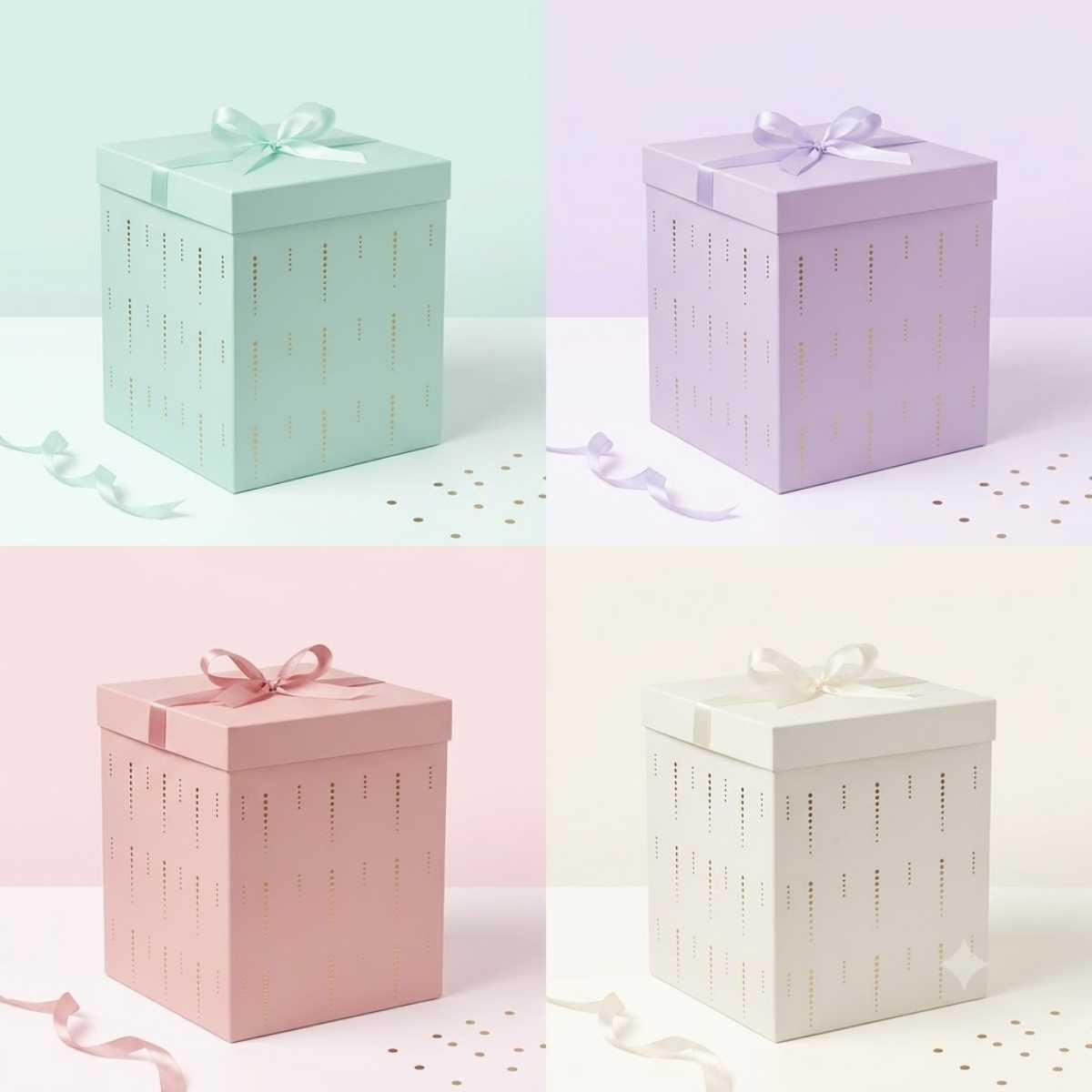 Caja de regalo color pastel Lineas doradas 15x15x15cm